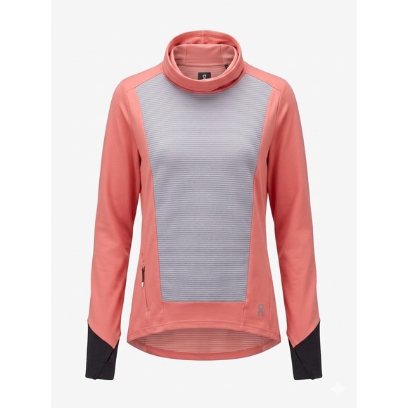 On Running Tops - On Running Weather Shirt Womens L Coral Grey High Neck Pullover Top Gorpcore